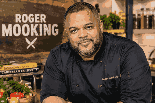 Roger Mooking, Canadian chef and television personality in a professional kitchen
